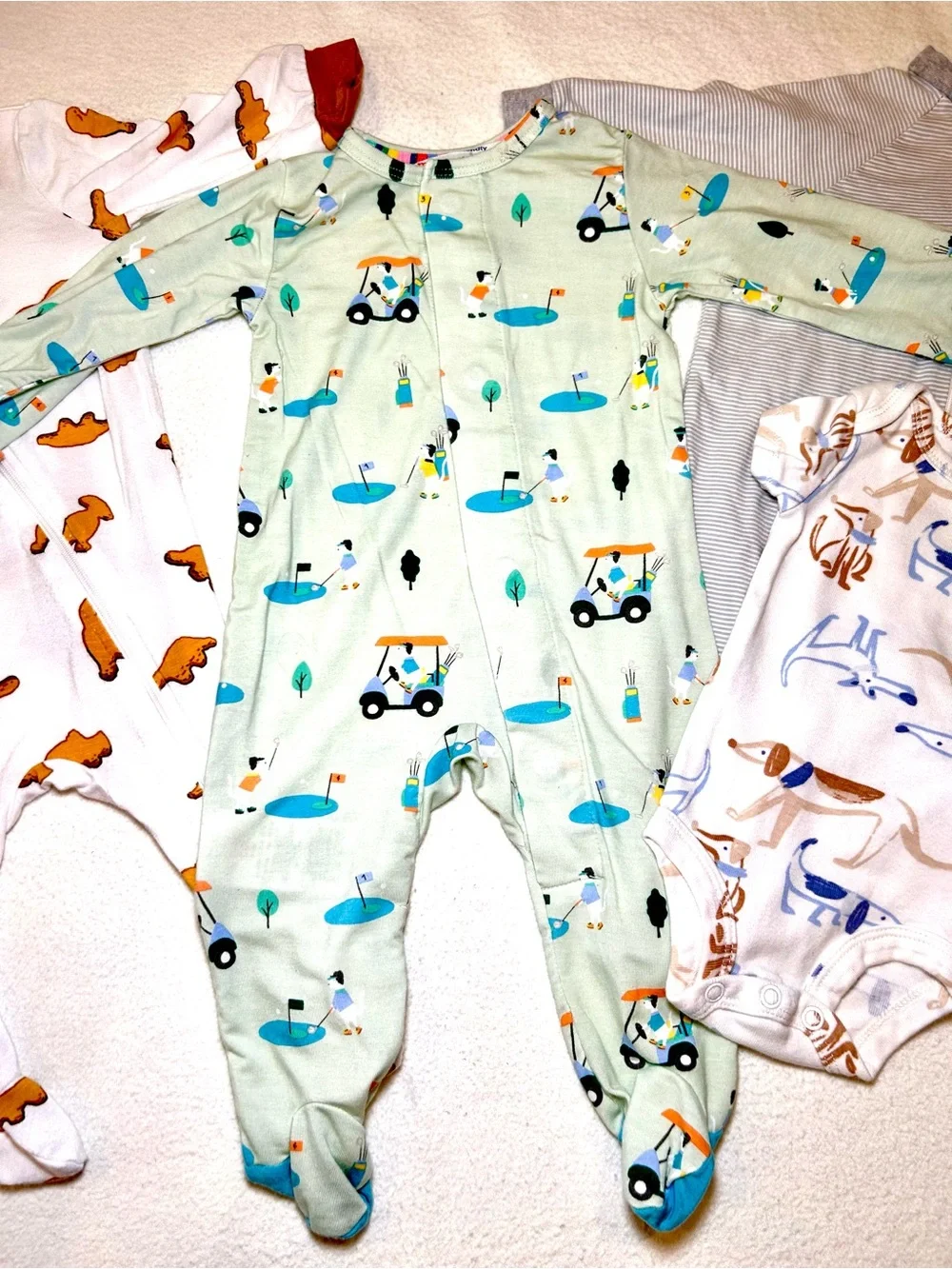 4 Piece Bundle Baby BOY Footed One-Piece Sleepers 0-3 Months and Newborn Onsie